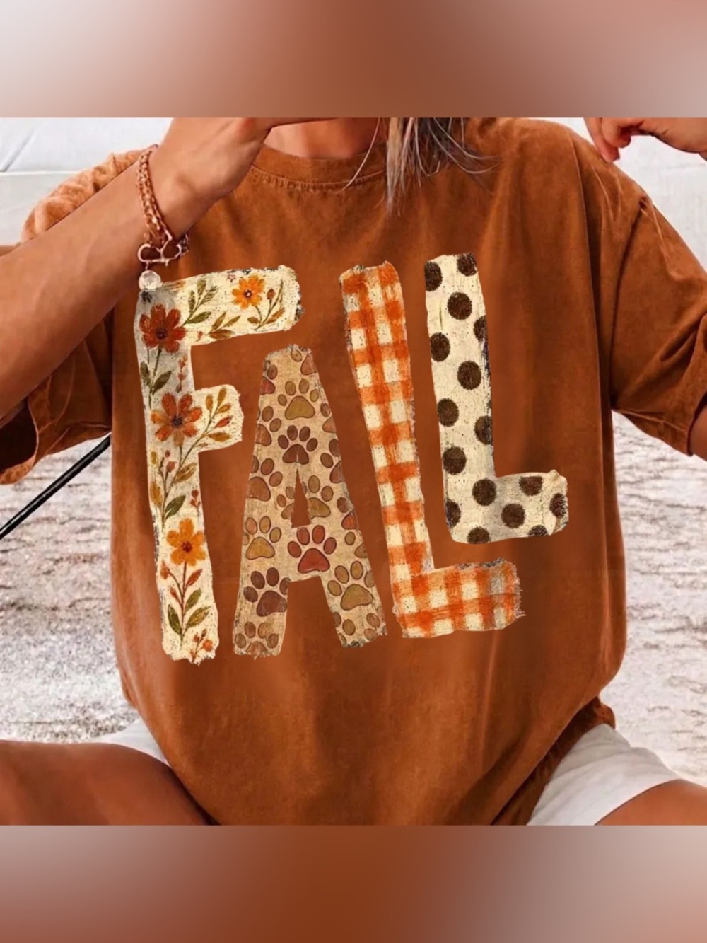 Fall Graphic Tee - Women’s Rust Brown Autumn tee shirt